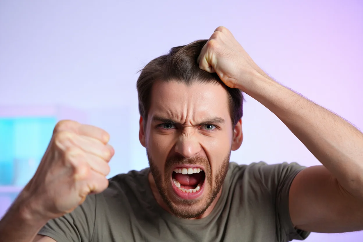 Мужчина в состоянии сильной агрессой